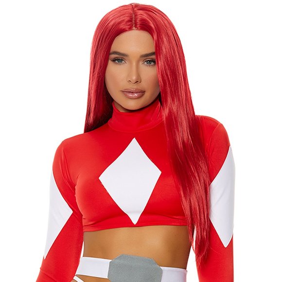 Long Straight Red Wig with Center Part Unisex - Picture 3 of 4